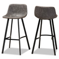 Baxton Studio Tani Grey and Brown Upholstered Black Finished 2-PC Bar Stool Set 160-10509